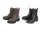 Grijze veterboots en zwarte chelsea boots.