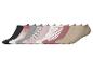 Set van 10 paar dames sneakersokken in roze, grijs, zwart en beige, sommige met patronen.