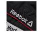 Zwarte elastische band met wit Reebok-logo en een rode streep.