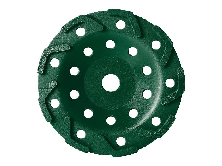 Een groene slijpschijf met gaten.