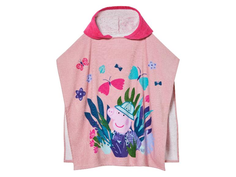 Roze badcape met capuchon, Peppa Pig, vlinders en tropische planten.