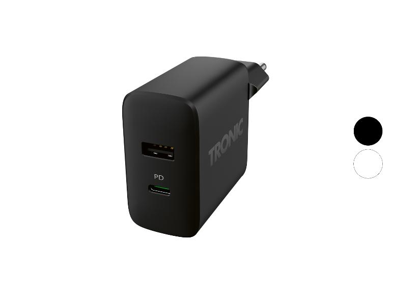 TRONIC dubbele USB-lader met USB-C en USB-A poorten.