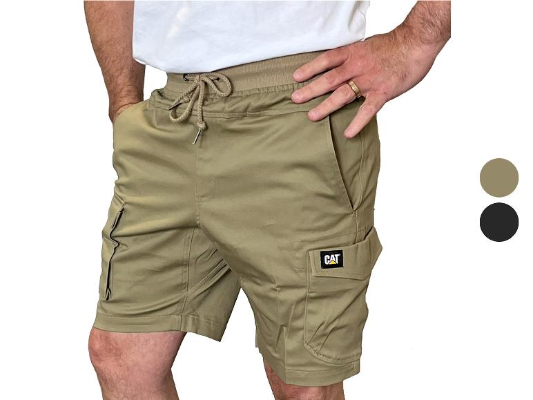 Beige cargoshort voor heren met trekkoord en zijzakken.