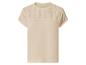 Beige dames T-shirt met korte mouwen en geborduurde details op de schouders.