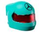Turquoise racehelm met rood vizier en Mercedes-Benz logo
