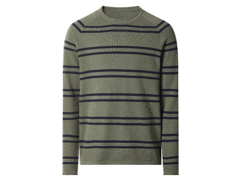 Groene herentrui met marineblauwe strepen