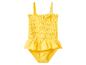 Geel kinderbadpak met ruches en smockdetails.