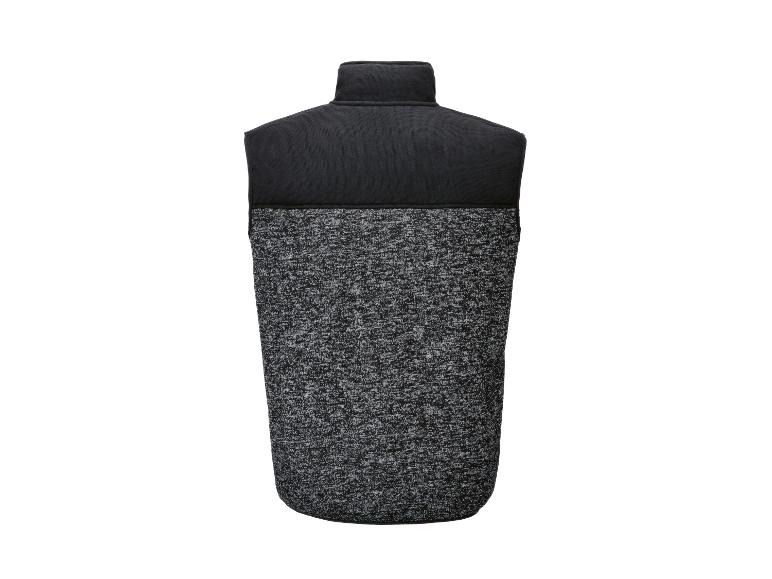Herenvest met zwarte kraag en gemêleerd grijs en zwart lijf, achteraanzicht