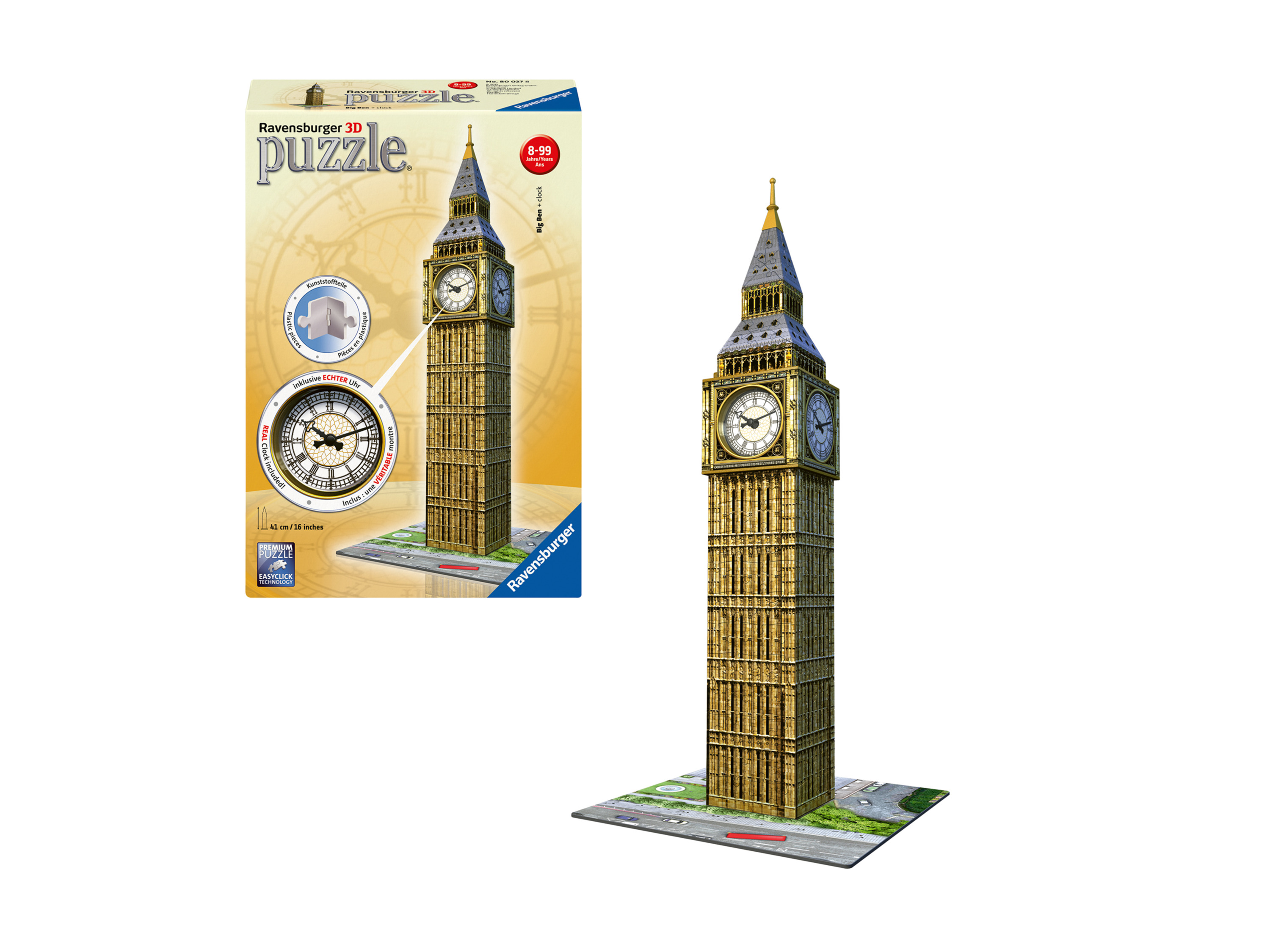 RAVENSBURGER 3D Puzzel Gebouw, 216-delig, met LED-verlichting. (Big Ben met klok)