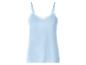 Lichtblauwe spaghettibandjes top met kanten afwerking bij de halslijn.