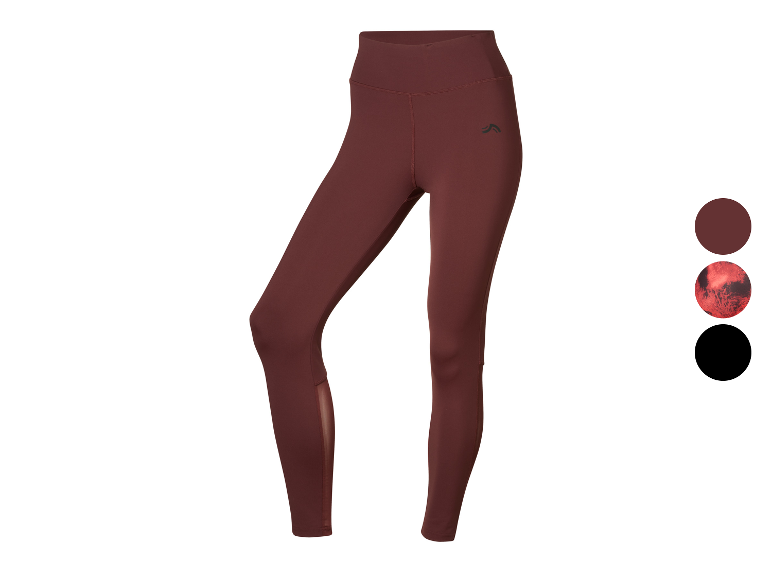 Donkerrode sportleggings met mesh inzetstukken.