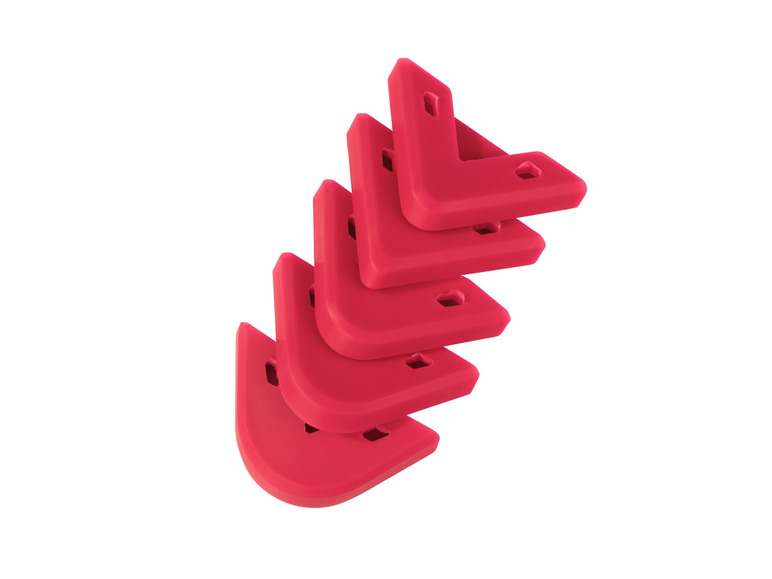 Een stapel van vijf roze hoekbeschermers voor meubels.
