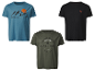 Drie heren t-shirts met outdoor-thema's.