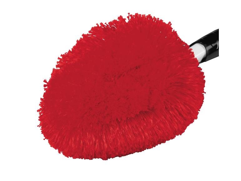 Rode microvezel plumeau met een zwart-wit handvat