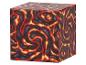 Kubus met lavapatroon in rode, oranje en zwarte kleuren.
