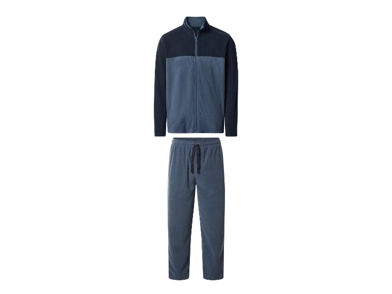 Heren tweekleurig fleece trainingspak, jas met rits en broek met trekkoord