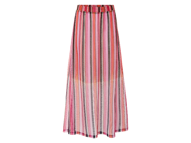 Lange roze en oranje gestreepte rok.