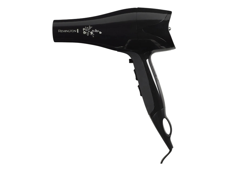 Remington haardroger, zwart met bloemenprint.