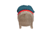 Gebreide wintermuts in teal, rood en beige met fleecevoering.
