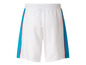 Witte sportbroek met blauwe en rode strepen.