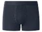 Donkerblauwe boxershort met elastische tailleband en zichtbare naden.