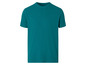 Een turquoise T-shirt met korte mouwen.