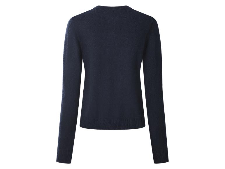 Donkerblauwe trui met lange mouwen, achterkant.