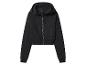 Zwarte dameshoodie met rits en zakken.