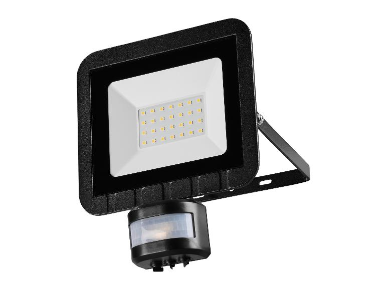 Zwarte LED-spot met bewegingssensor.