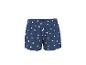 Donkerblauwe shorts met een wit madeliefjespatroon.