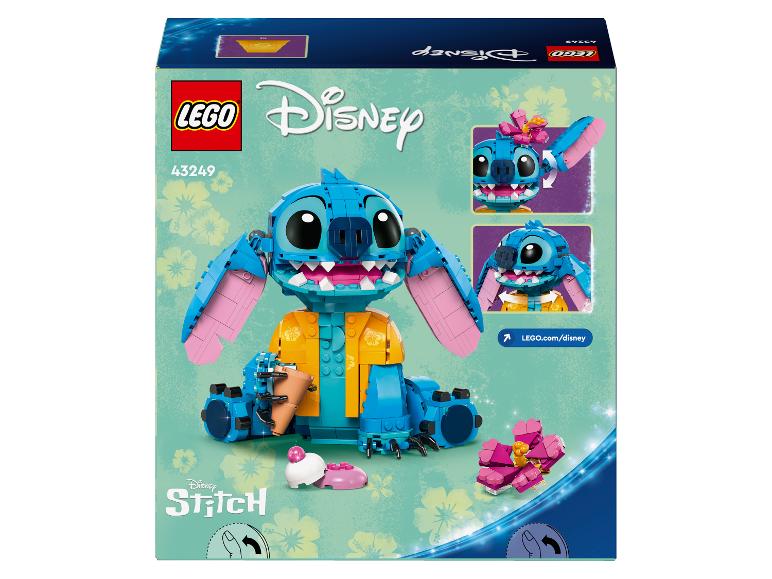 LEGO Disney Stitch doos met het geassembleerde Stitch-model en details.