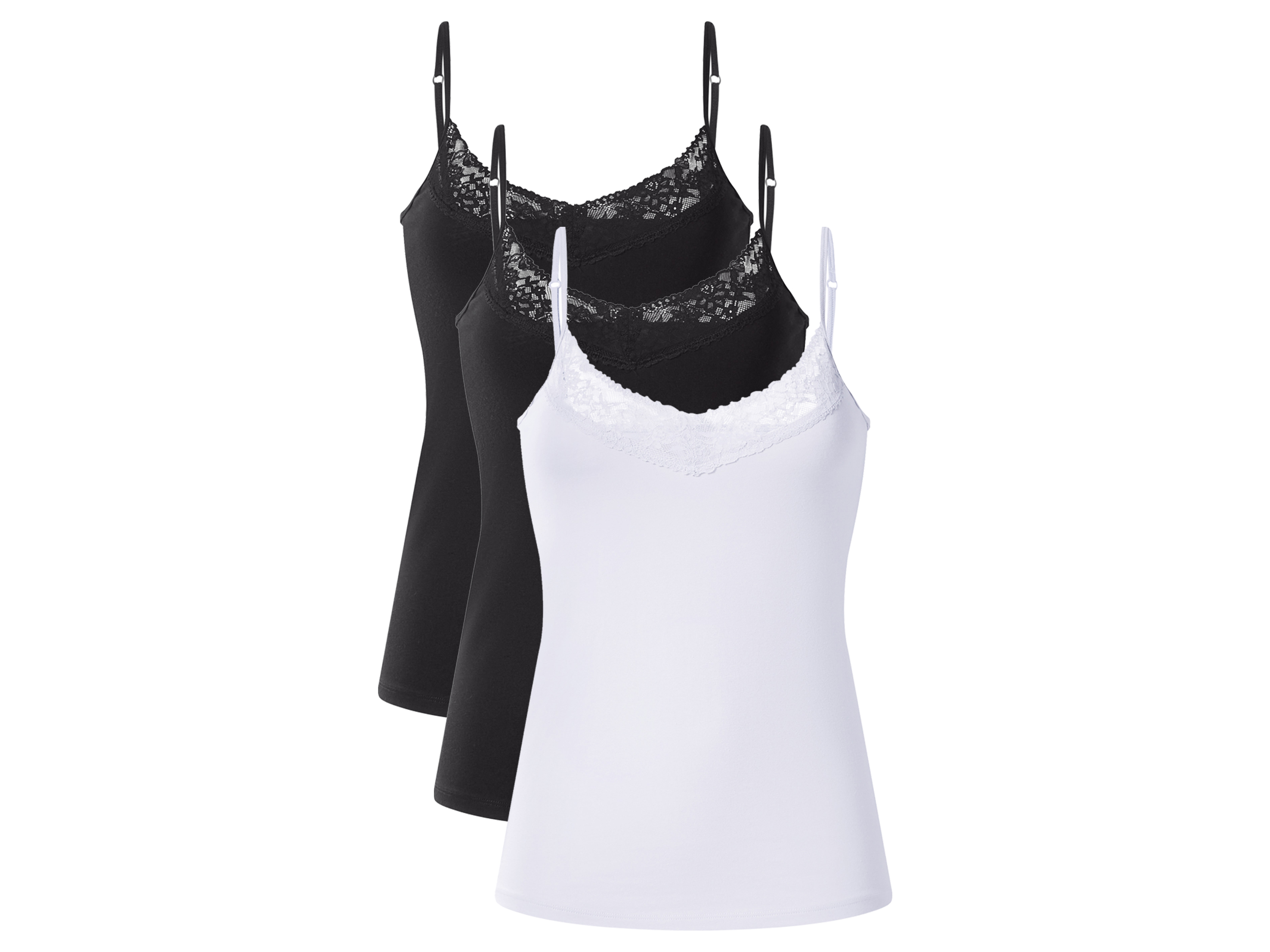 esmara Set van 3 dames spaghettitops (Zwart/wit, L (44/46))