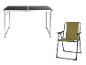 Een opvouwbare tafel en stoel, ideaal voor kamperen.