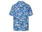 Kort mouw overhemd met blauw pixelpatroon.