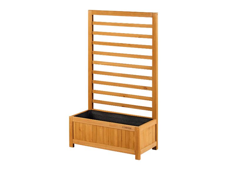 Een houten plantenbak met een traliehek van Parkside.