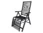 Zwarte opklapbare stoel en ligstoel met armleuningen.
