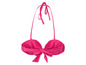 Een roze bikini top met strik detail.