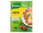 Lasagne kruidenmix zakje met een afbeelding van bereide lasagne en ingrediënten.