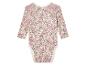 Babybody met lange mouwen, roze en beige bloemenprint.