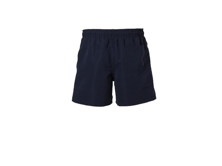 Donkerblauwe zwemshort met elastische tailleband en achterzak.