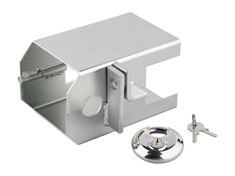 Metalen veiligheidsslot met sleutels en schijfslot.