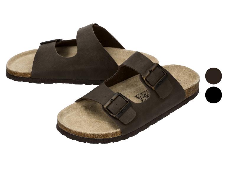 Bruine sandalen met twee banden en gespen, met een kurkzool.