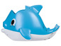 Blauwe plastic dolfijn met een wit buikje.