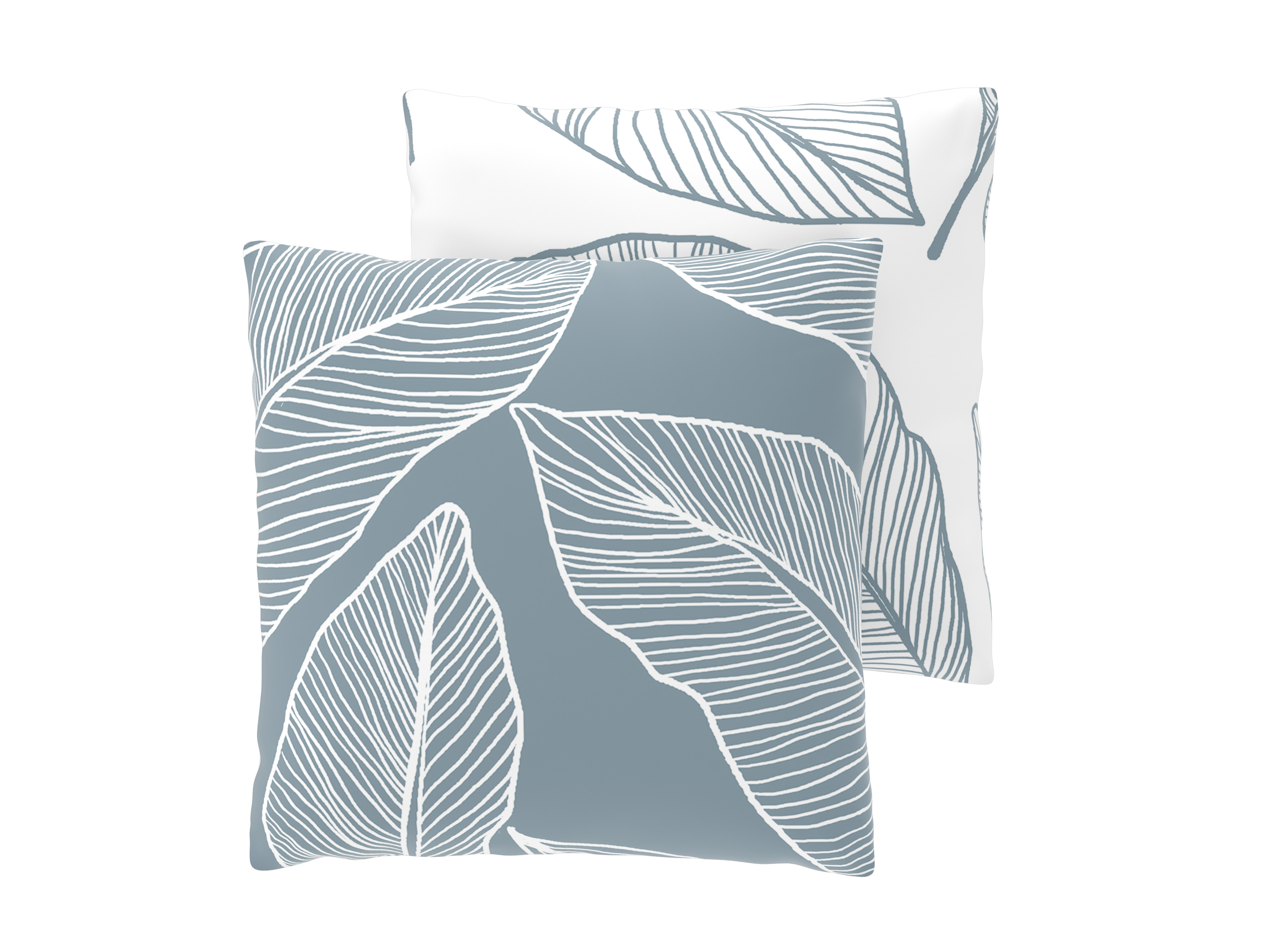 LIVARNO Set van 2 satijnen kussenslopen 50 x 60 cm (Bladeren lichtblauw)