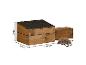 Houten egelhuis met afmetingen: hoogte ~24 cm, breedte ~29 cm, lengte ~74,5 cm.