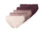 Set van vijf damesonderbroeken in beige en bruintinten met kanten afwerking.