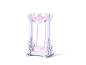 Witte houten poppenhuis schommel met roze zitting en bloemdecoraties.