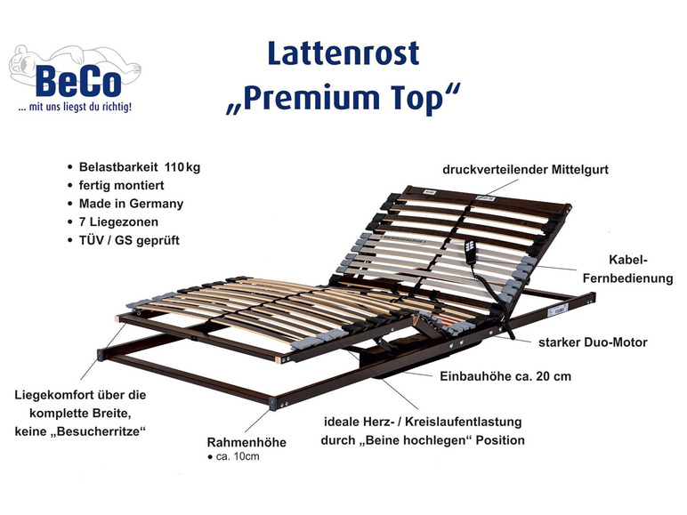 Een BeCo Premium Top verstelbaar bed met 7 zones en een sterke Duo-motor.