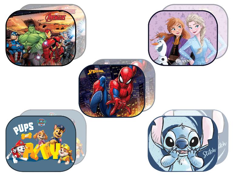 Zonneschermen met Avengers, Spider-Man, Frozen, Paw Patrol en Stitch.
