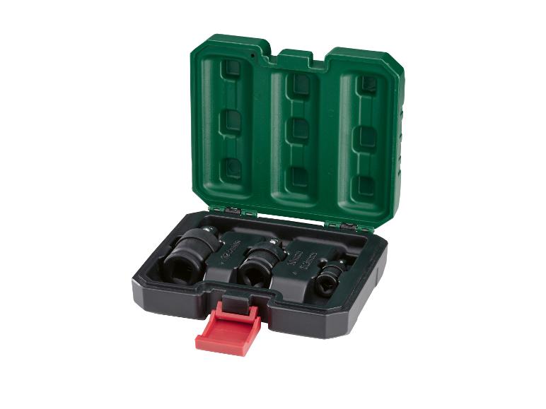 Een groen en zwart dopsleutelset met diverse maten doppen in een open koffer.